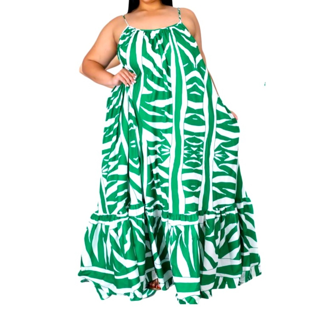 PRINTED VOLUMINOUS MAXI DRESS (PLUS SIZE) 1 Day only $25 dollars or less!